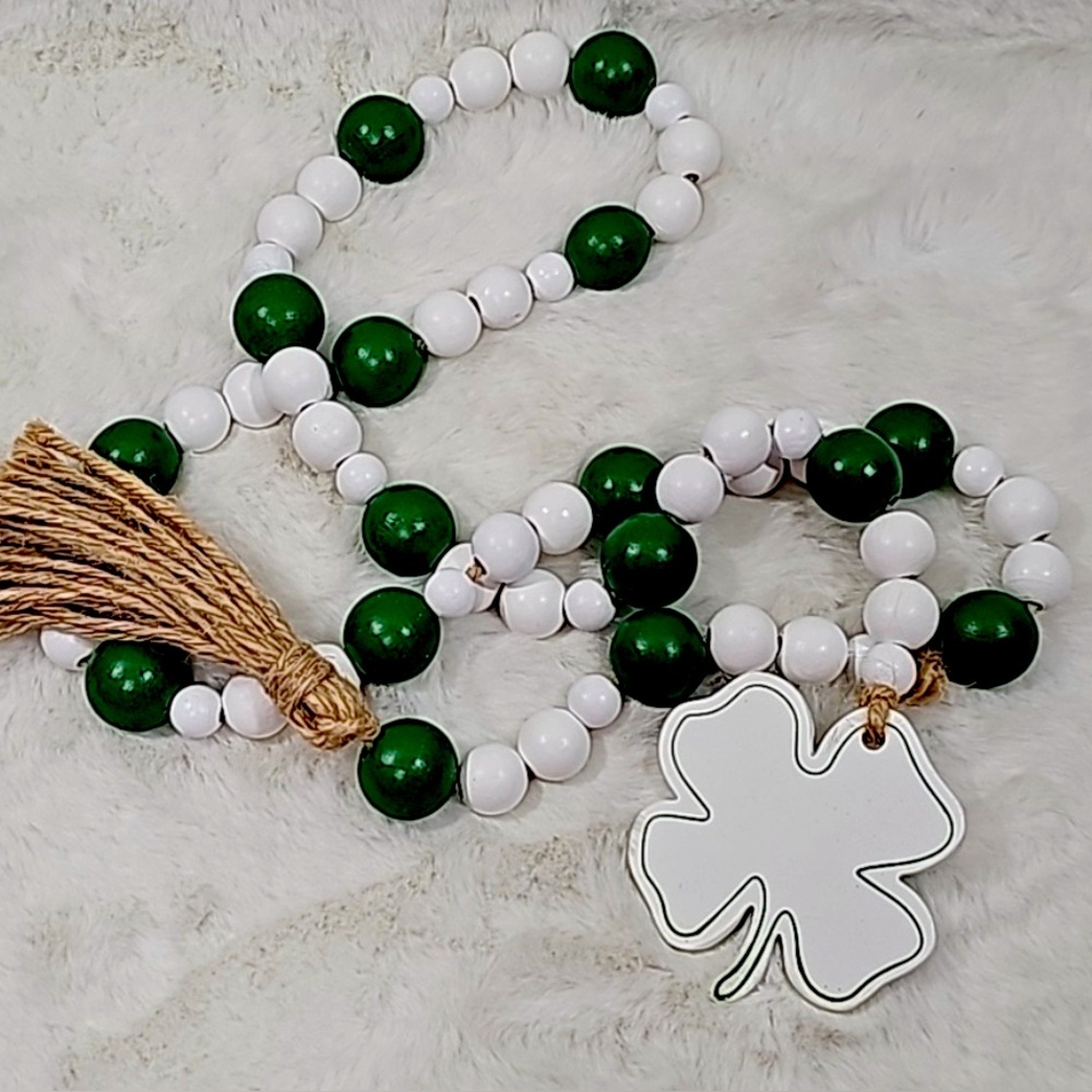 New Huntington Home Green St Patrick's Day Four Leaf Clover Wooden Bead Garland